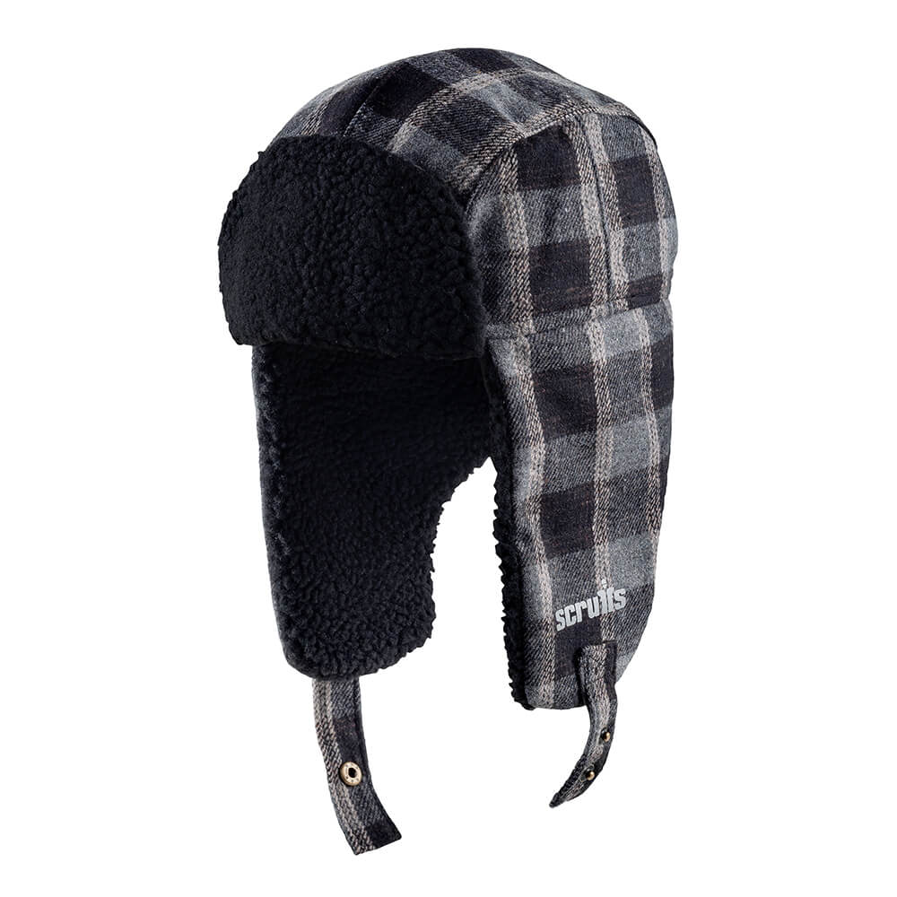 Scruffs Trade Fleece-Lined Trapper Hat Black/Grey 1#colour_black-grey