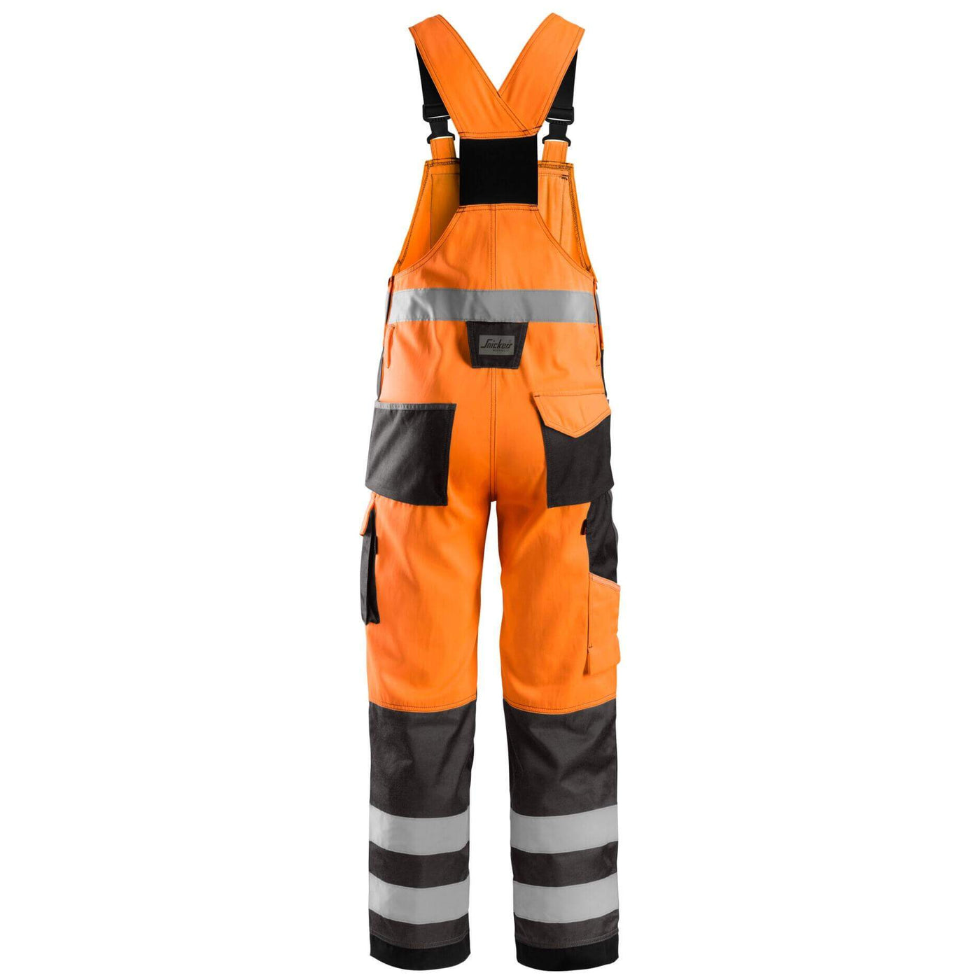 Snickers 0113 Hi Vis Bib and Brace Cordura Trousers Class 2 Hi Vis Orange Muted Black back #colour_hi-vis-orange-muted-black