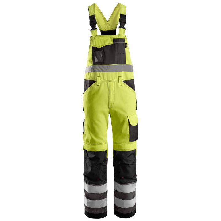 Snickers 0113 Hi Vis Bib and Brace Cordura Trousers Class 2 Hi Vis Yellow Muted Black Main #colour_hi-vis-yellow-muted-black