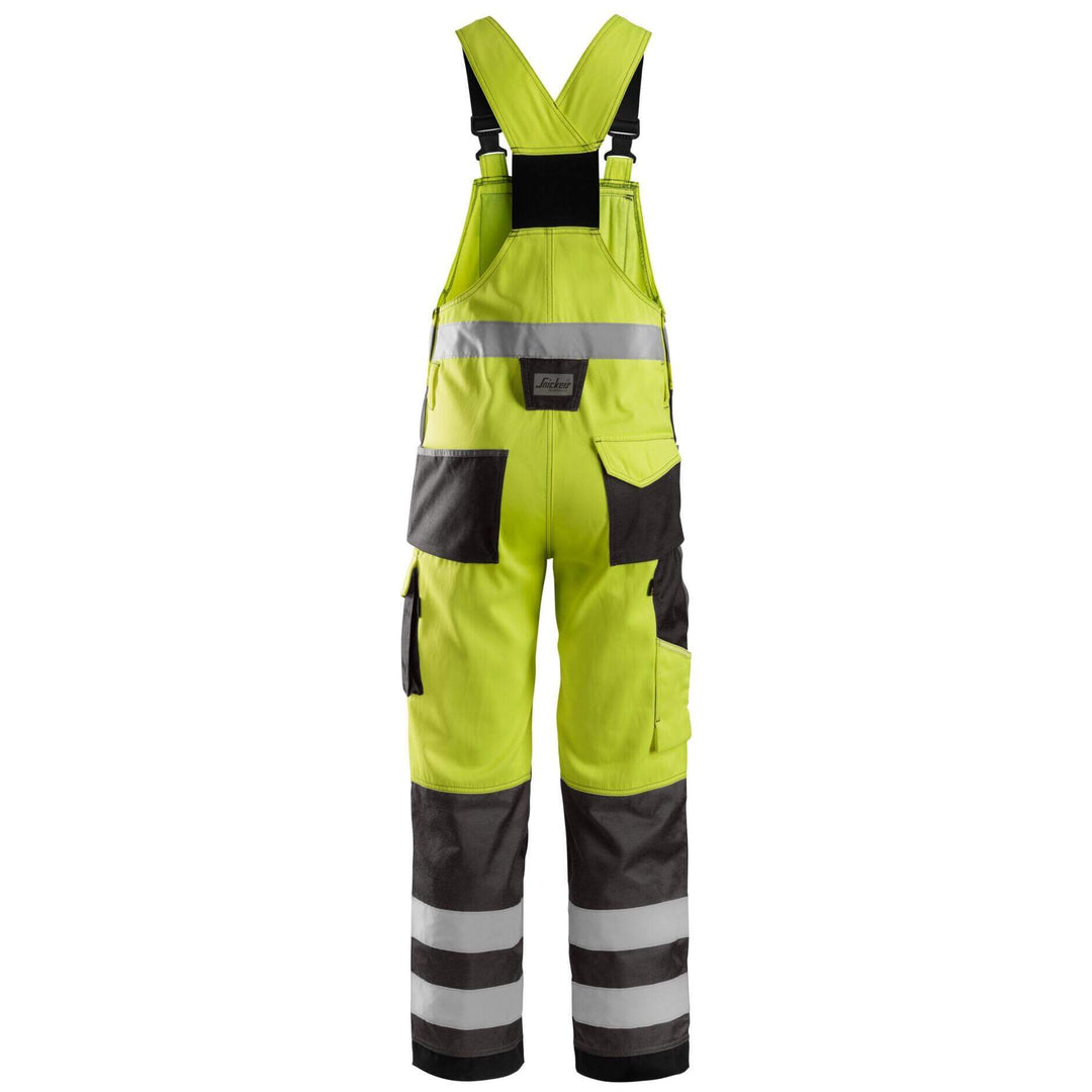 Snickers 0113 Hi Vis Bib and Brace Cordura Trousers Class 2 Hi Vis Yellow Muted Black back #colour_hi-vis-yellow-muted-black