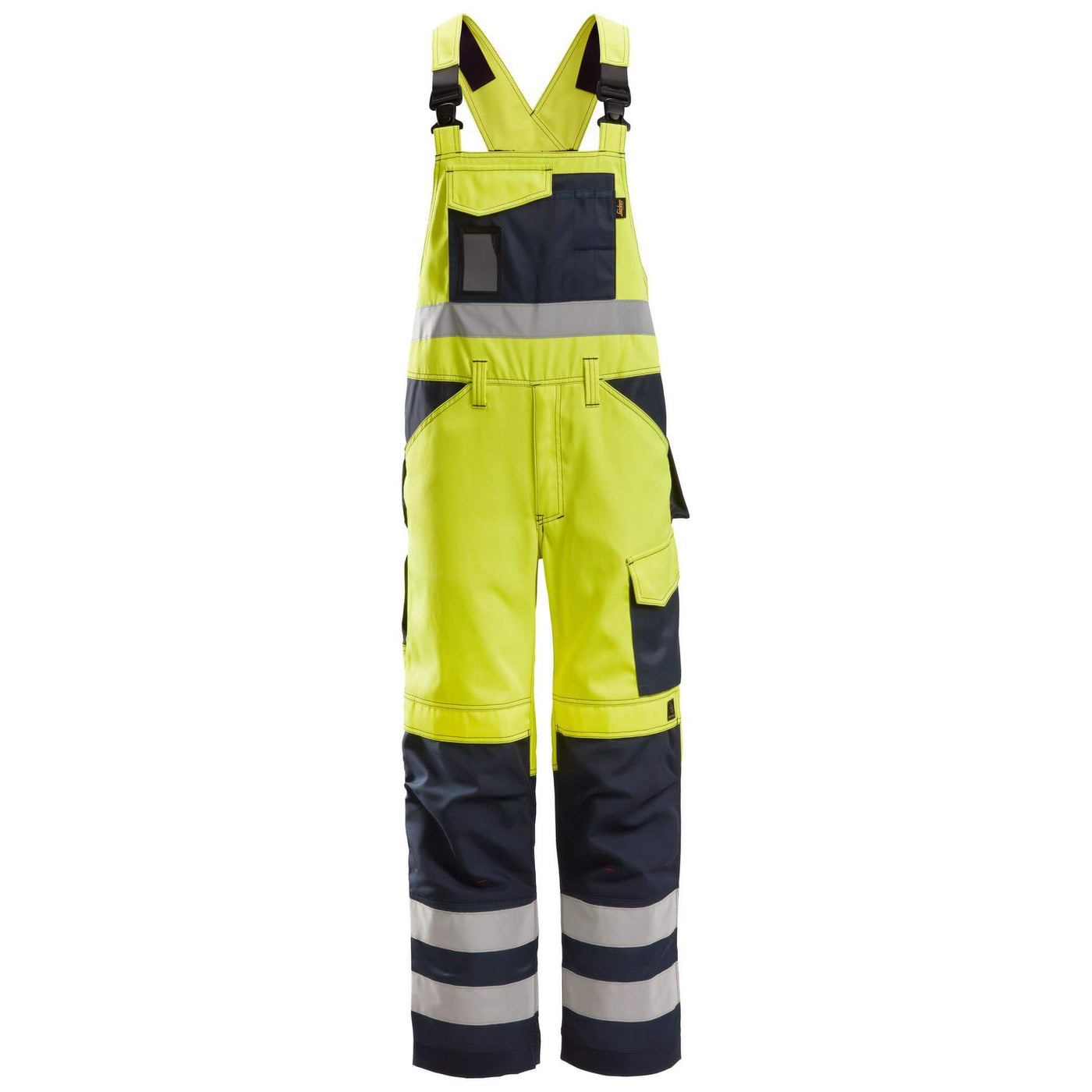 Snickers 0113 Hi Vis Bib and Brace Cordura Trousers Class 2 Hi Vis Yellow Navy Blue Main #colour_hi-vis-yellow-navy-blue