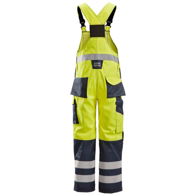 Snickers 0113 Hi Vis Bib and Brace Cordura Trousers Class 2 Hi Vis Yellow Navy Blue back #colour_hi-vis-yellow-navy-blue