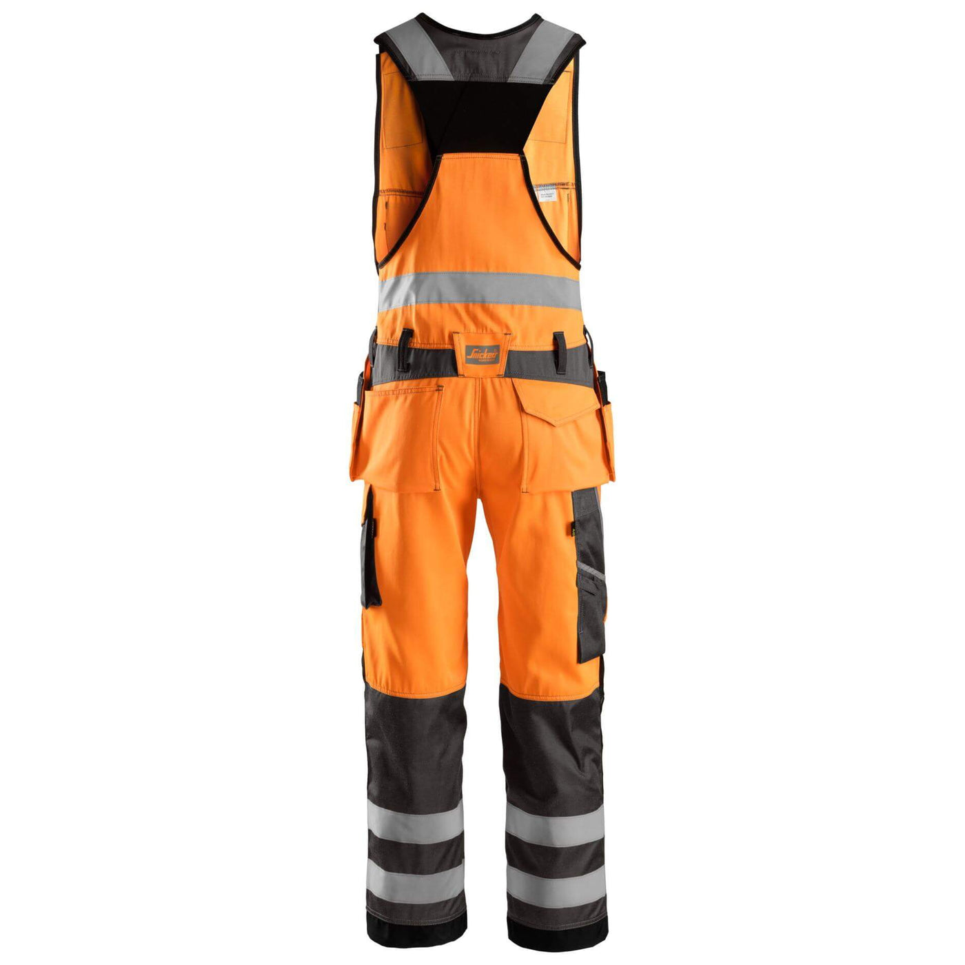 Snickers 0213 Hi Vis One piece Trousers Holster Pockets Class 2 Hi Vis Orange Muted Black back #colour_hi-vis-orange-muted-black