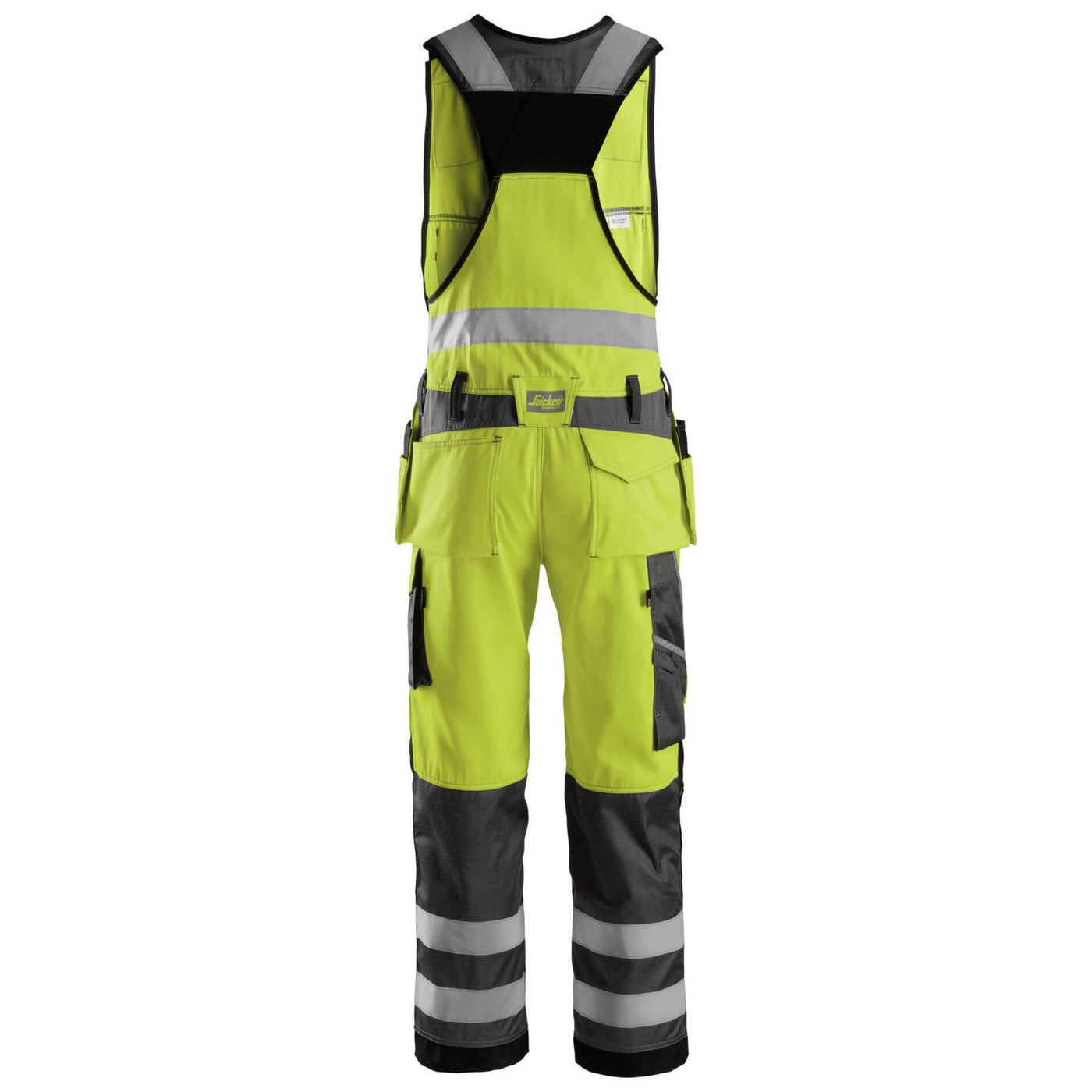 Snickers 0213 Hi Vis One piece Trousers Holster Pockets Class 2 Hi Vis Yellow Muted Black back #colour_hi-vis-yellow-muted-black