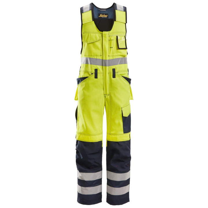 Snickers 0213 Hi Vis One piece Trousers Holster Pockets Class 2 Hi Vis Yellow Navy Blue Main #colour_hi-vis-yellow-navy-blue