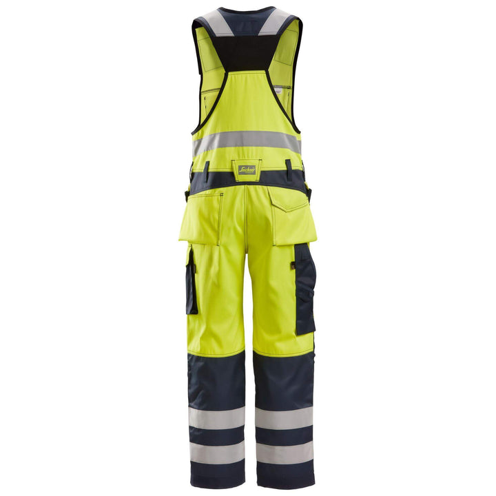 Snickers 0213 Hi Vis One piece Trousers Holster Pockets Class 2 Hi Vis Yellow Navy Blue back #colour_hi-vis-yellow-navy-blue