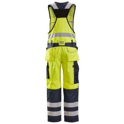 Snickers 0213 Hi Vis One piece Trousers Holster Pockets Class 2 Hi Vis Yellow Navy Blue back #colour_hi-vis-yellow-navy-blue