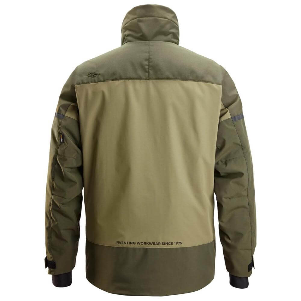 Snickers 1106 AllroundWork Insulated Jacket Khaki Green Dark Khaki Green back #colour_khaki-green-dark-khaki-green