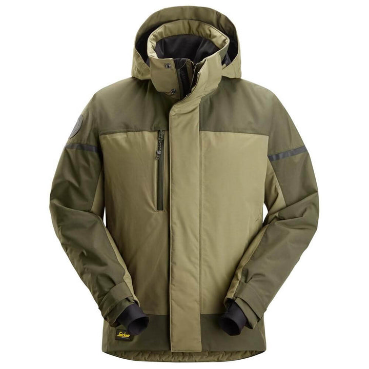 Snickers 1112 AllroundWork Waterproof Insulated Jacket Khaki Green Dark Khaki Green Main #colour_khaki-green-dark-khaki-green