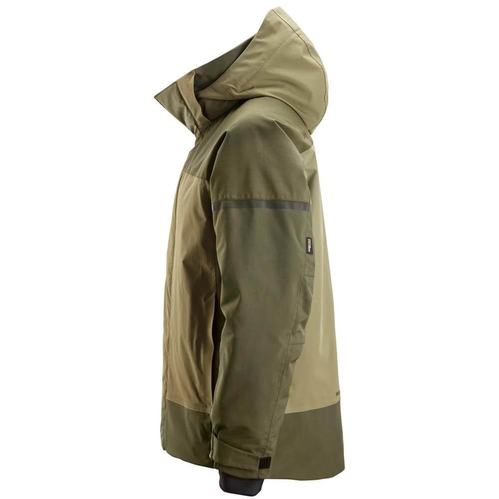 Snickers 1112 AllroundWork Waterproof Insulated Jacket Khaki Green Dark Khaki Green left #colour_khaki-green-dark-khaki-green