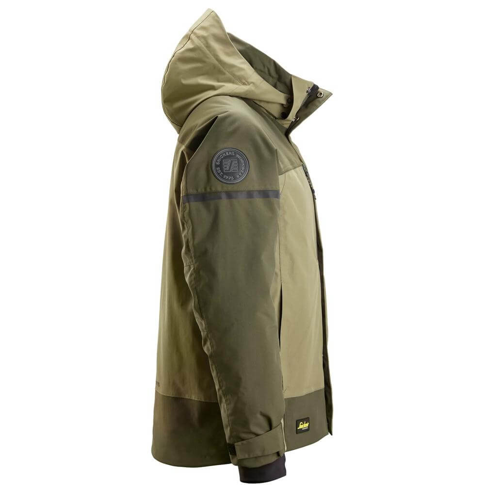 Snickers 1112 AllroundWork Waterproof Insulated Jacket Khaki Green Dark Khaki Green right #colour_khaki-green-dark-khaki-green