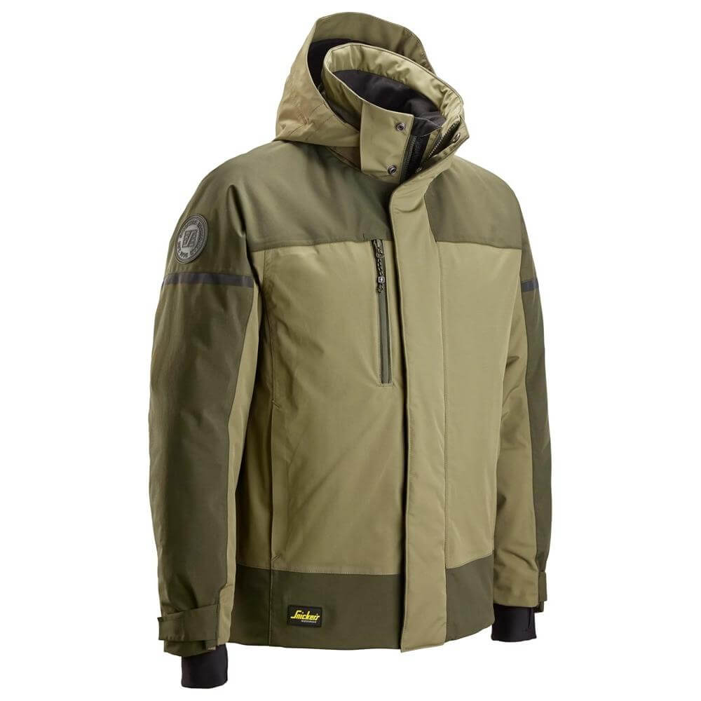 Snickers 1112 AllroundWork Waterproof Insulated Jacket Khaki Green Dark Khaki Green vinkel #colour_khaki-green-dark-khaki-green