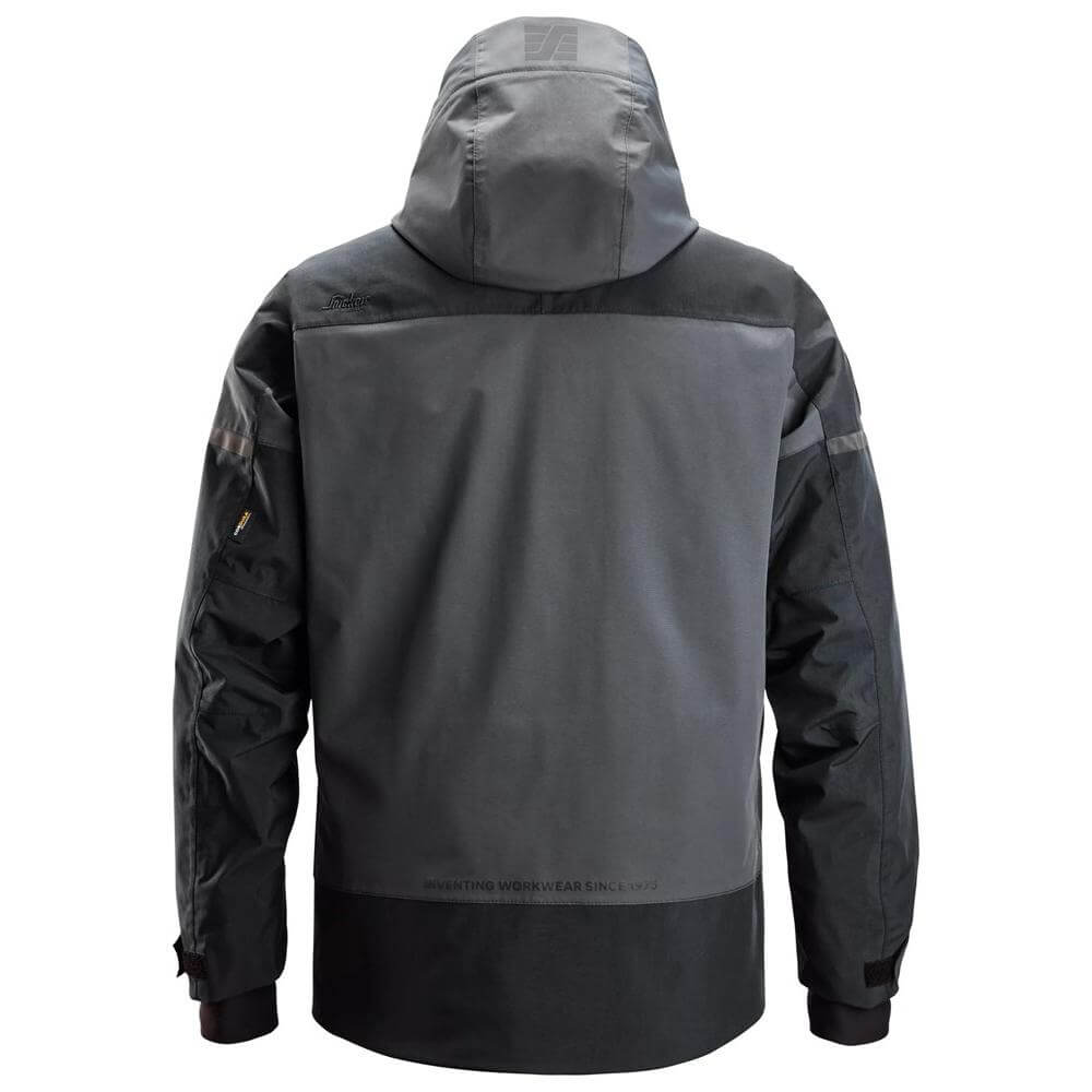 Snickers 1112 AllroundWork Waterproof Insulated Jacket Steel Grey Dark Steel Grey back #colour_steel-grey-dark-steel-grey