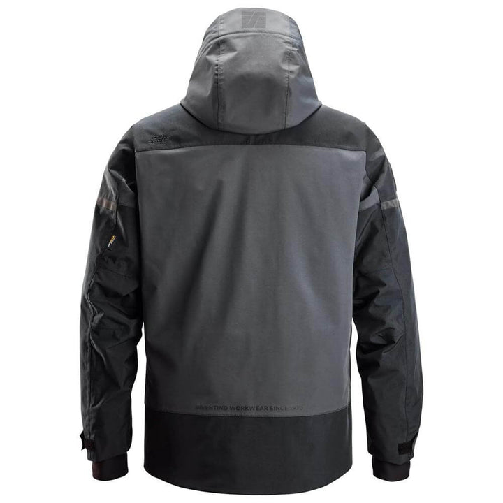 Snickers 1112 AllroundWork Waterproof Insulated Jacket Steel Grey Dark Steel Grey back #colour_steel-grey-dark-steel-grey