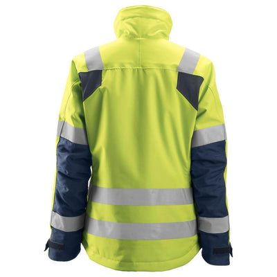 Snickers 1137 Womens Hi Vis 37.5 Insulated Jacket Class 2 3 Hi Vis Yellow Navy Blue back #colour_hi-vis-yellow-navy-blue