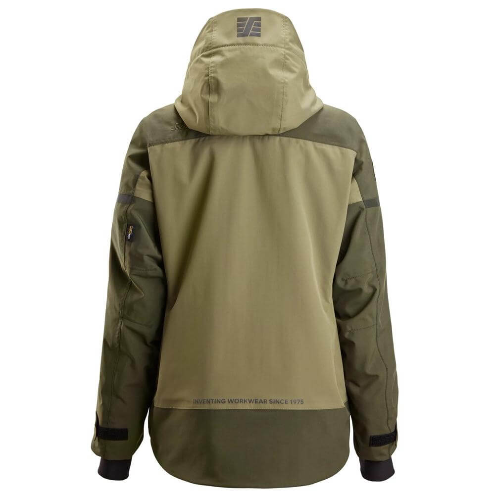 Snickers 1177 AllroundWork Womens Waterproof Insulated Jacket Khaki Green Dark Khaki Green back #colour_khaki-green-dark-khaki-green