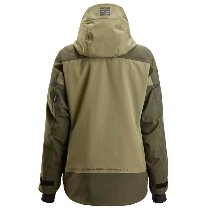 Snickers 1177 AllroundWork Womens Waterproof Insulated Jacket Khaki Green Dark Khaki Green back #colour_khaki-green-dark-khaki-green