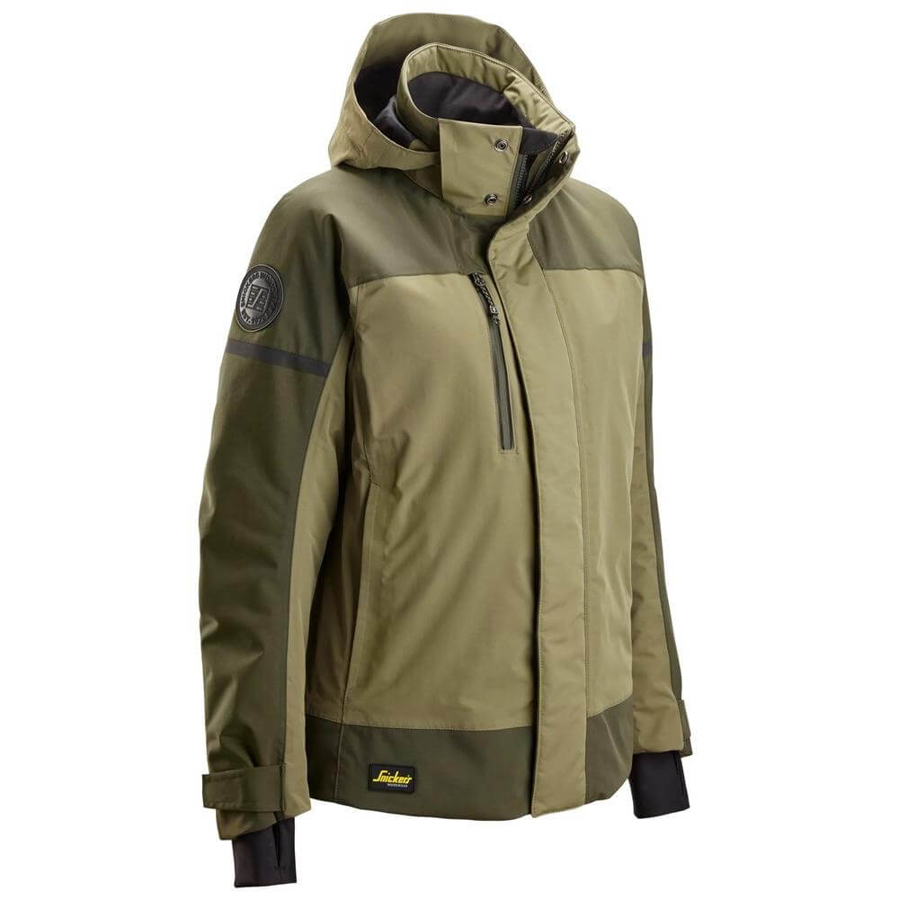 Snickers 1177 AllroundWork Womens Waterproof Insulated Jacket Khaki Green Dark Khaki Green vinkel #colour_khaki-green-dark-khaki-green