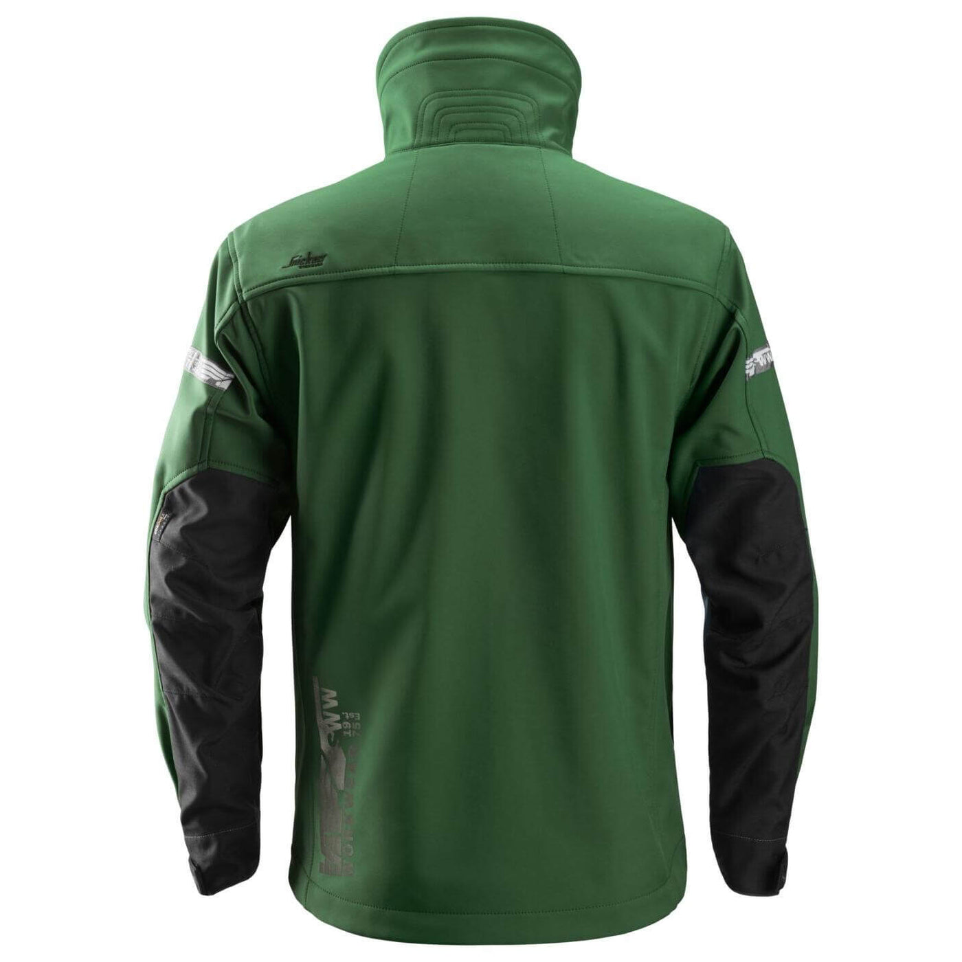 Snickers 1200 AllroundWork Soft Shell Jacket Forest Green Black back #colour_forest-green-black