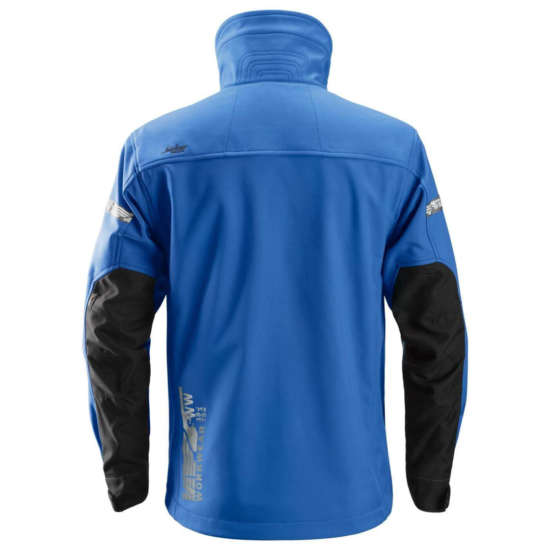 Snickers 1200 AllroundWork Soft Shell Jacket True Blue Black back #colour_true-blue-black