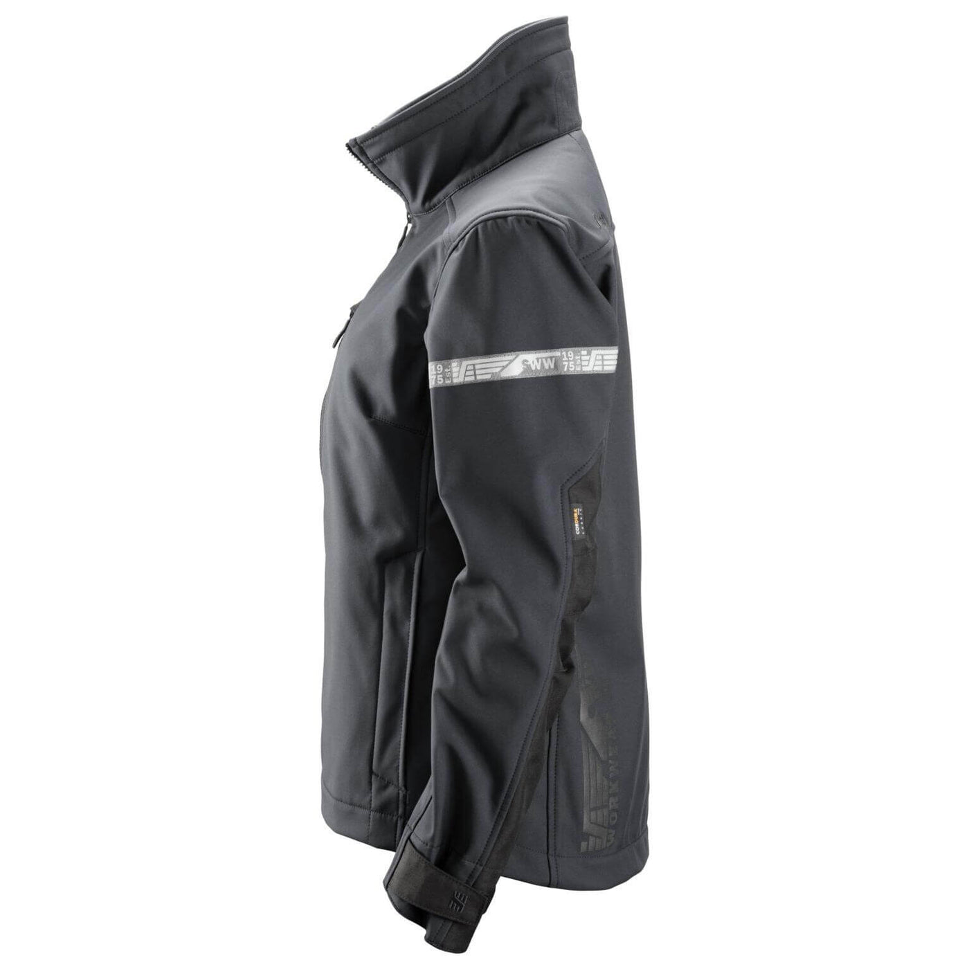 Snickers 1207 AllroundWork Womens Soft Shell Jacket Steel Grey Black left #colour_steel-grey-black