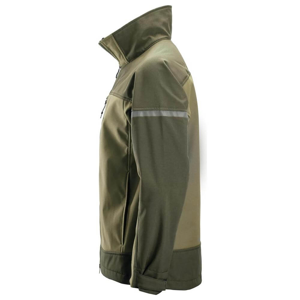 Snickers 1216 AllroundWork Softshell Stretch Jacket Khaki Green Dark Khaki Green left #colour_khaki-green-dark-khaki-green