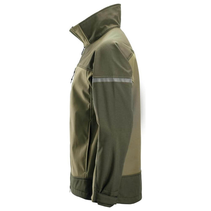 Snickers 1216 AllroundWork Softshell Stretch Jacket Khaki Green Dark Khaki Green left #colour_khaki-green-dark-khaki-green