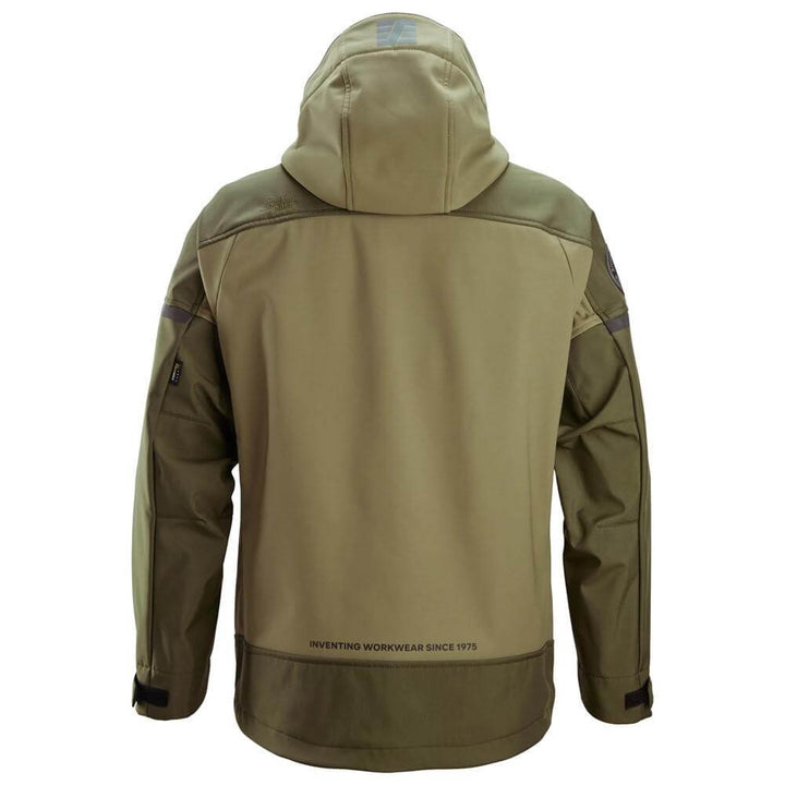 Snickers 1226 AllroundWork Hooded Softshell Stretch Jacket Khaki Green Dark Khaki Green back #colour_khaki-green-dark-khaki-green