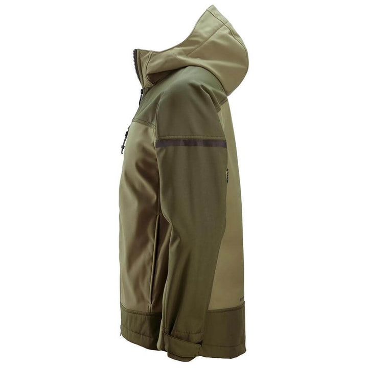 Snickers 1226 AllroundWork Hooded Softshell Stretch Jacket Khaki Green Dark Khaki Green left #colour_khaki-green-dark-khaki-green