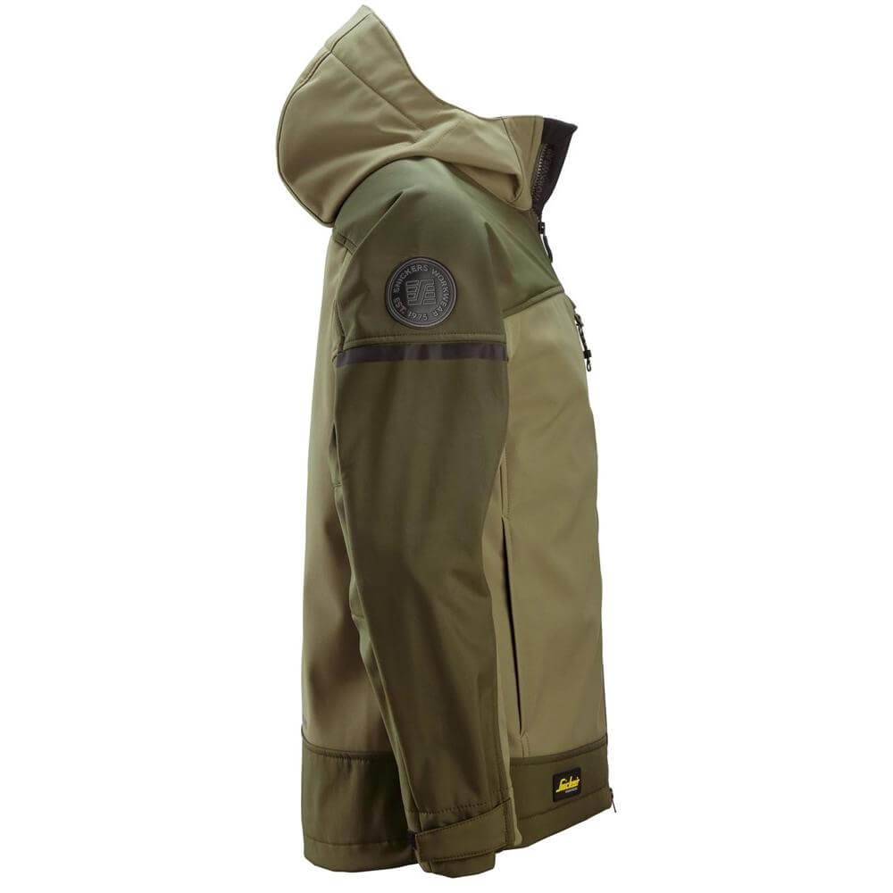 Snickers 1226 AllroundWork Hooded Softshell Stretch Jacket Khaki Green Dark Khaki Green right #colour_khaki-green-dark-khaki-green