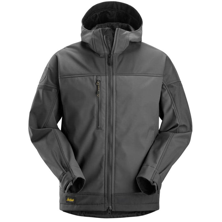 Snickers 1226 AllroundWork Hooded Softshell Stretch Jacket Steel Grey Dark Steel Grey Main #colour_steel-grey-dark-steel-grey