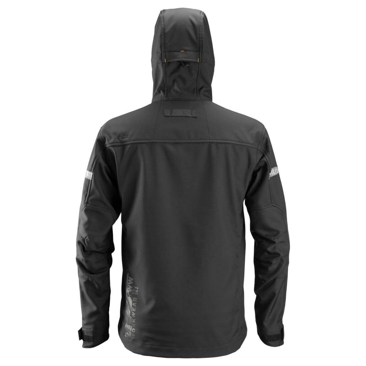 Snickers 1229 AllroundWork Soft Shell Jacket with Hood Black Black back #colour_black-black
