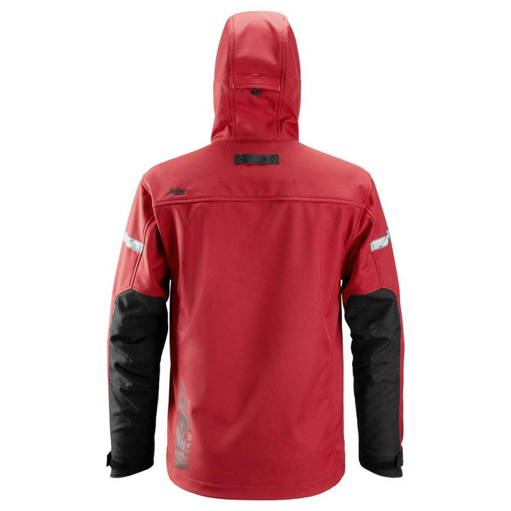 Snickers 1229 AllroundWork Soft Shell Jacket with Hood Chili Red Black back #colour_chili-red-black