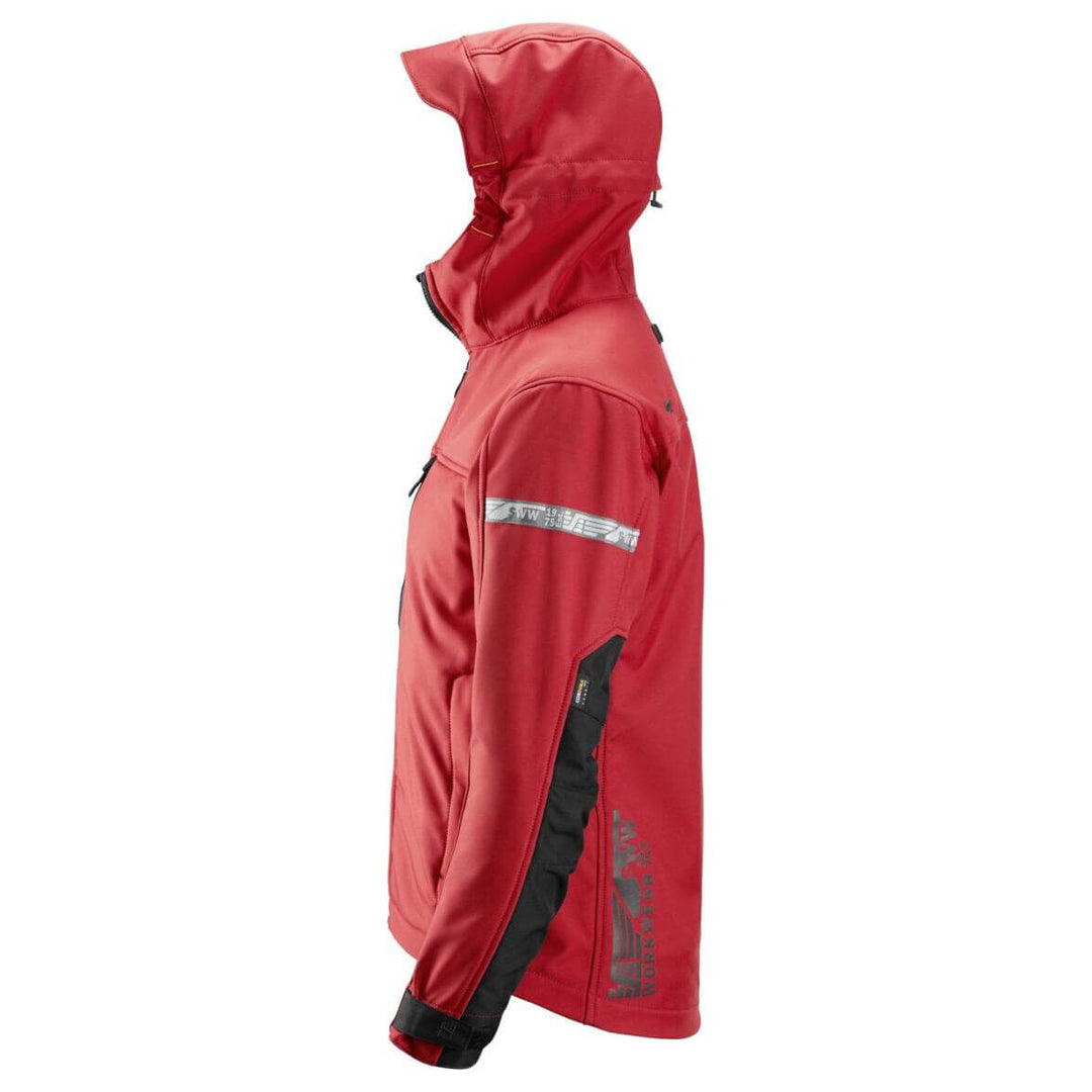 Snickers 1229 AllroundWork Soft Shell Jacket with Hood Chili Red Black left #colour_chili-red-black