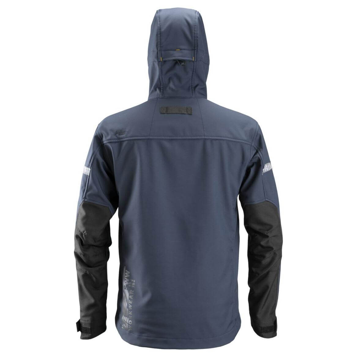 Snickers 1229 AllroundWork Soft Shell Jacket with Hood Navy Black back #colour_navy-black