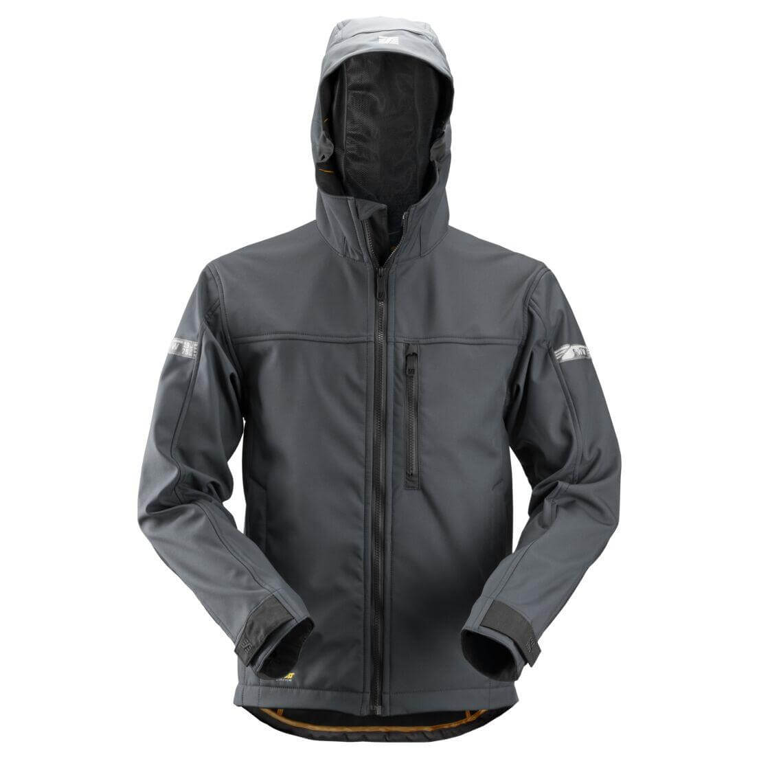 Snickers 1229 AllroundWork Soft Shell Jacket with Hood Steel Grey Black Main #colour_steel-grey-black