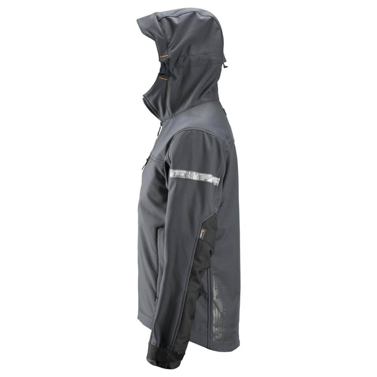 Snickers 1229 AllroundWork Soft Shell Jacket with Hood Steel Grey Black left #colour_steel-grey-black