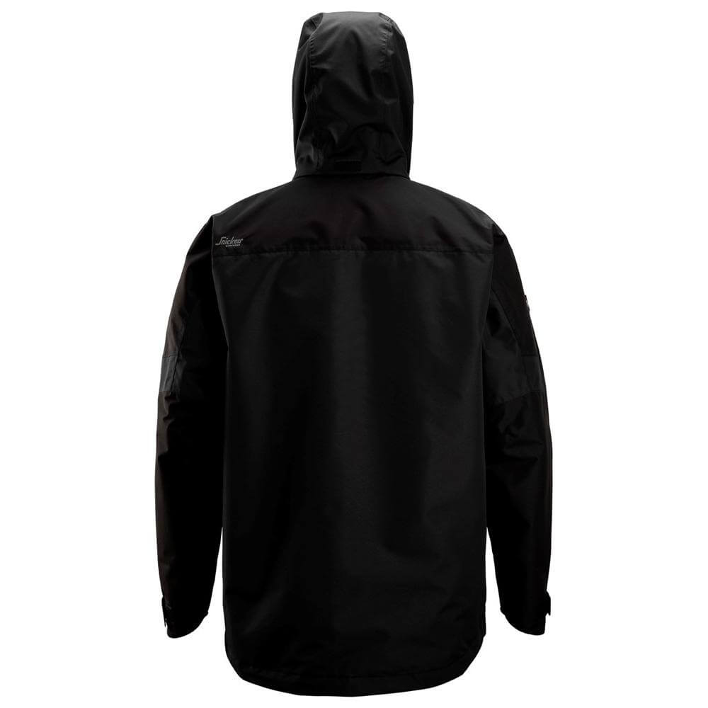 Snickers 1304 AllroundWork Waterproof Shell Jacket Black Black back #colour_black-black