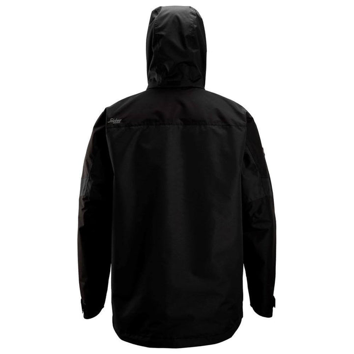Snickers 1304 AllroundWork Waterproof Shell Jacket Black Black back #colour_black-black