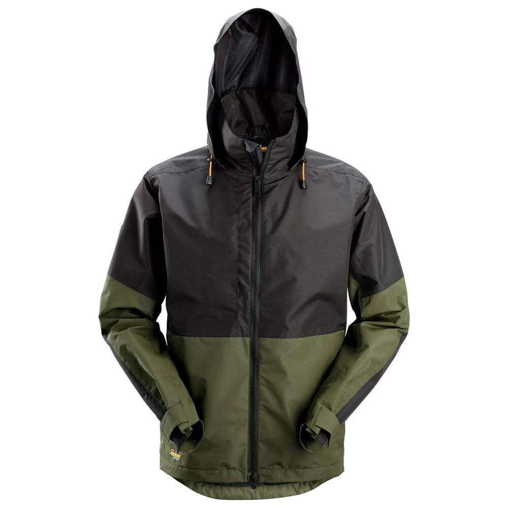 Snickers 1304 AllroundWork Waterproof Shell Jacket Khaki Green Black Main #colour_khaki-green-black
