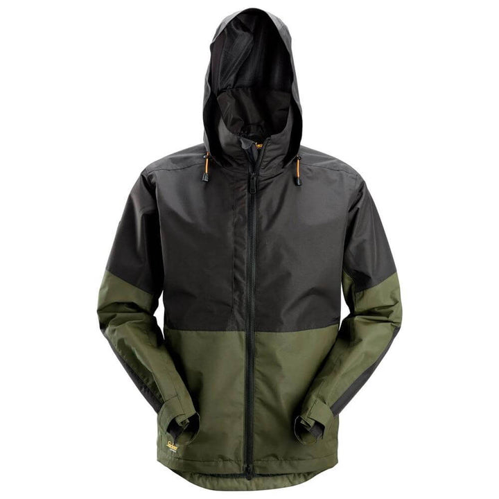 Snickers 1304 AllroundWork Waterproof Shell Jacket Khaki Green Black Main #colour_khaki-green-black