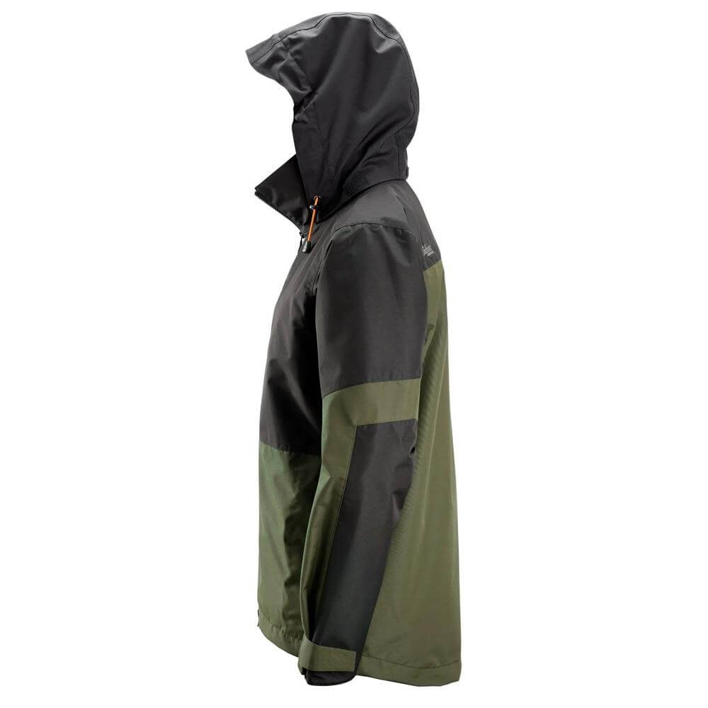 Snickers 1304 AllroundWork Waterproof Shell Jacket Khaki Green Black left #colour_khaki-green-black