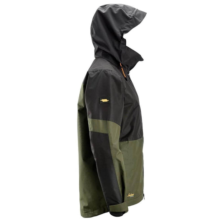 Snickers 1304 AllroundWork Waterproof Shell Jacket Khaki Green Black right #colour_khaki-green-black