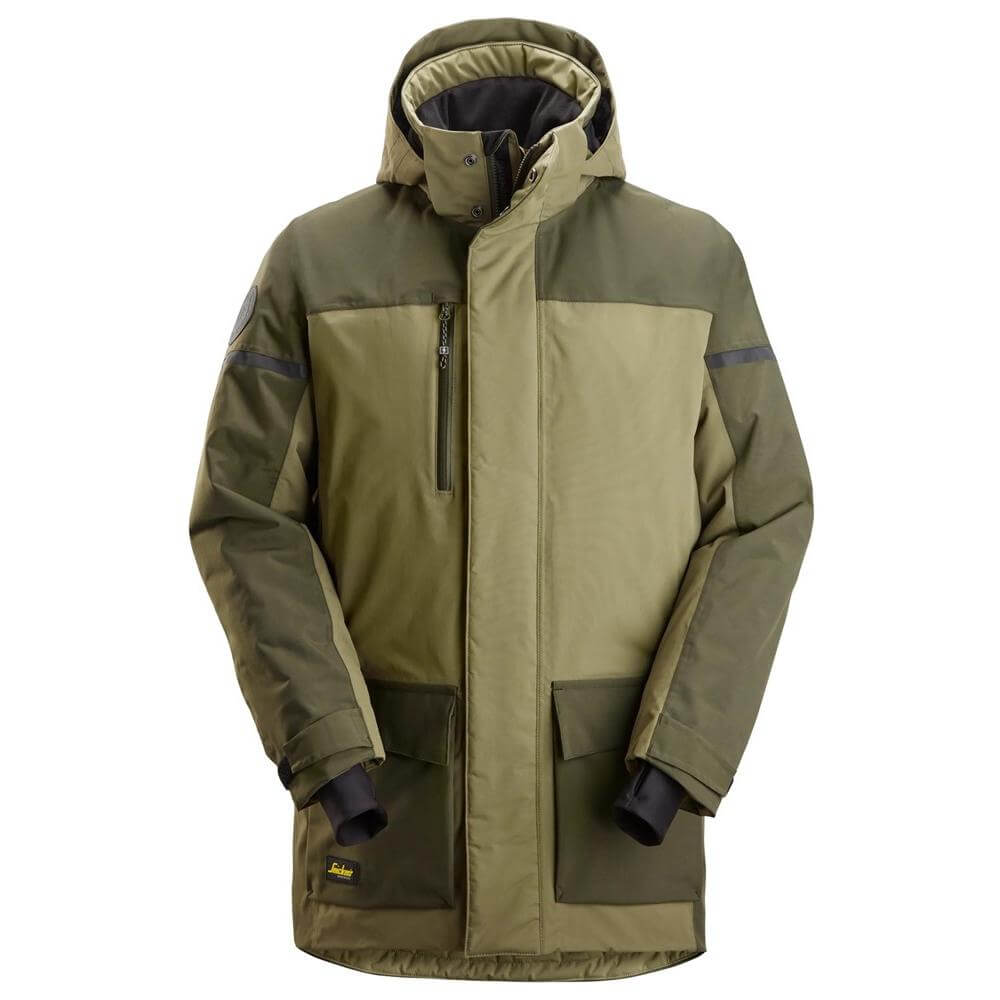 Snickers 1801 AllroundWork Waterproof Insulated Parka Khaki Green Dark Khaki Green Main #colour_khaki-green-dark-khaki-green