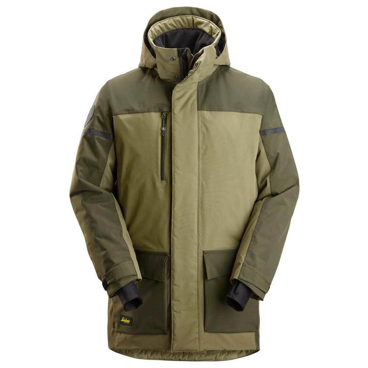 Snickers 1801 AllroundWork Waterproof Insulated Parka Khaki Green Dark Khaki Green Main #colour_khaki-green-dark-khaki-green