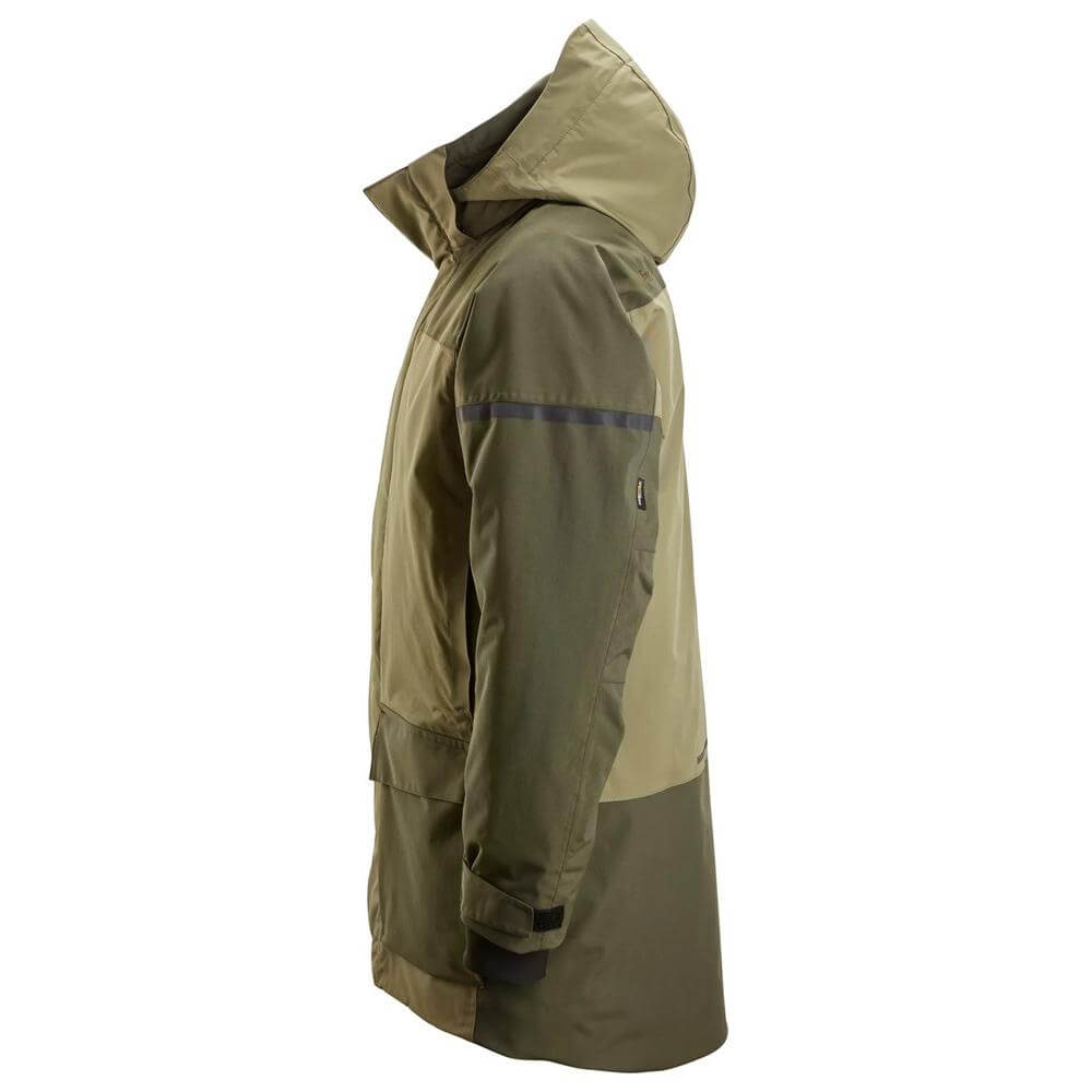 Snickers 1801 AllroundWork Waterproof Insulated Parka Khaki Green Dark Khaki Green left #colour_khaki-green-dark-khaki-green