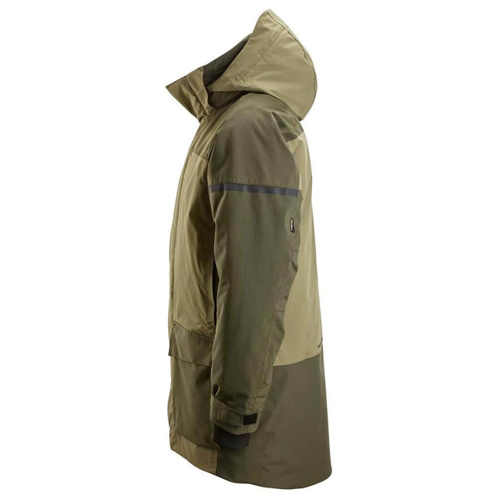 Snickers 1801 AllroundWork Waterproof Insulated Parka Khaki Green Dark Khaki Green left #colour_khaki-green-dark-khaki-green