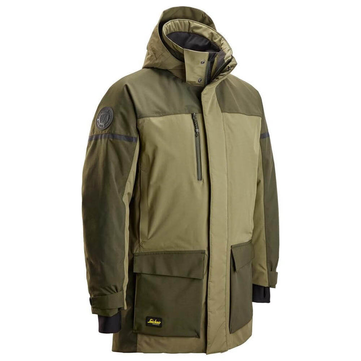 Snickers 1801 AllroundWork Waterproof Insulated Parka Khaki Green Dark Khaki Green vinkel #colour_khaki-green-dark-khaki-green