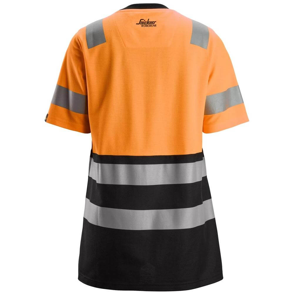 Snickers 2573 High Vis Class 1 Womens T Shirt Hi Vis Orange Black back #colour_hi-vis-orange-black