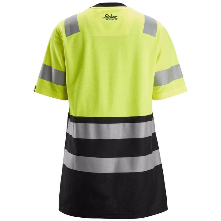 Snickers 2573 High Vis Class 1 Womens T Shirt Hi Vis Yellow Black back #colour_hi-vis-yellow-black
